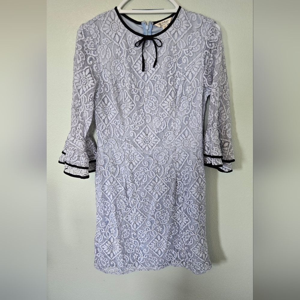 Miss Selfridge White Lace Shift Dress with Black Trim